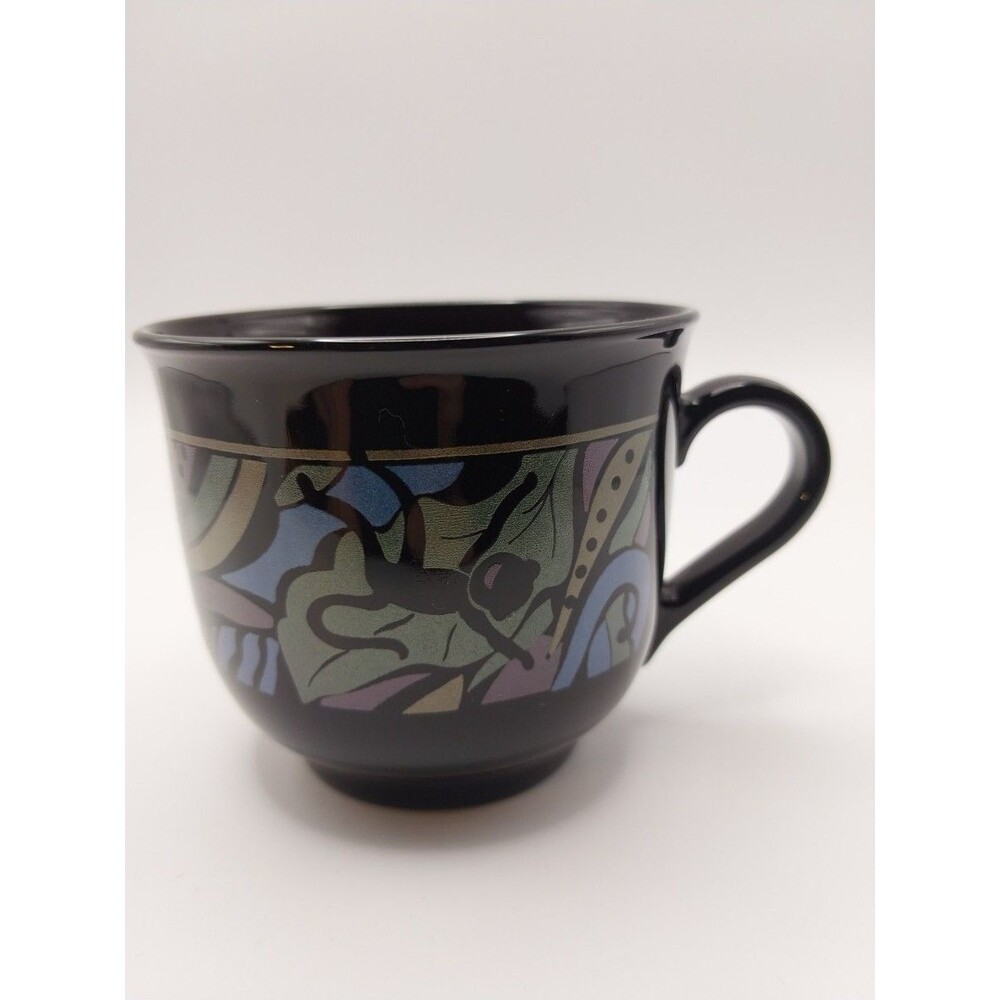 Arcoroc Black Ceramic Decorative Mug Colorful Design France Dinnerware Cups New